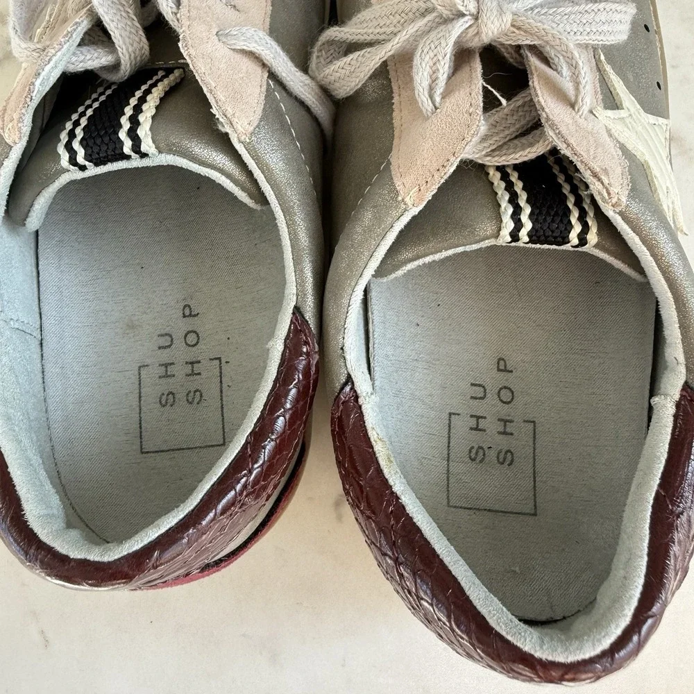 SHU SHOP Paula Womens Star Sneakers Size 8 Metallic Silver‎ Pink Burgundy $89